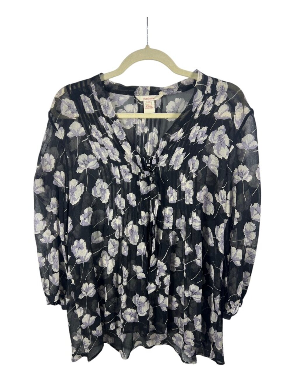 Sundance Top Womens Silk Blouse Long Sleeve Lightweight Medium Floral Peasant